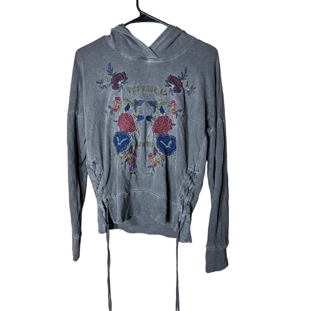 Lucky Brand Linen Blend‎ Floral Embroidered Hoodie Size XS